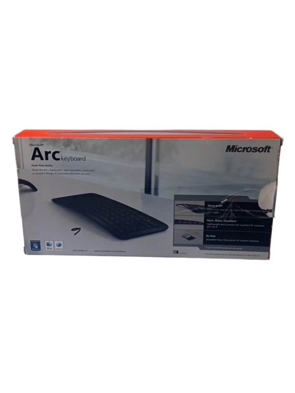 Microsoft Arc Wireless Keyboard 1392 Black w/ USB Dongle - No Batteries - Tested